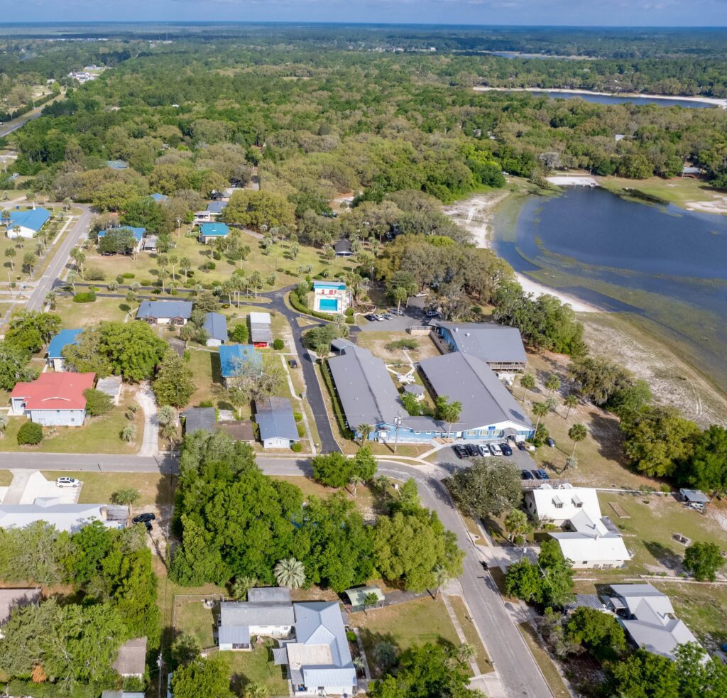 Overhead Drone Photo Of Lakefront Retirement Community